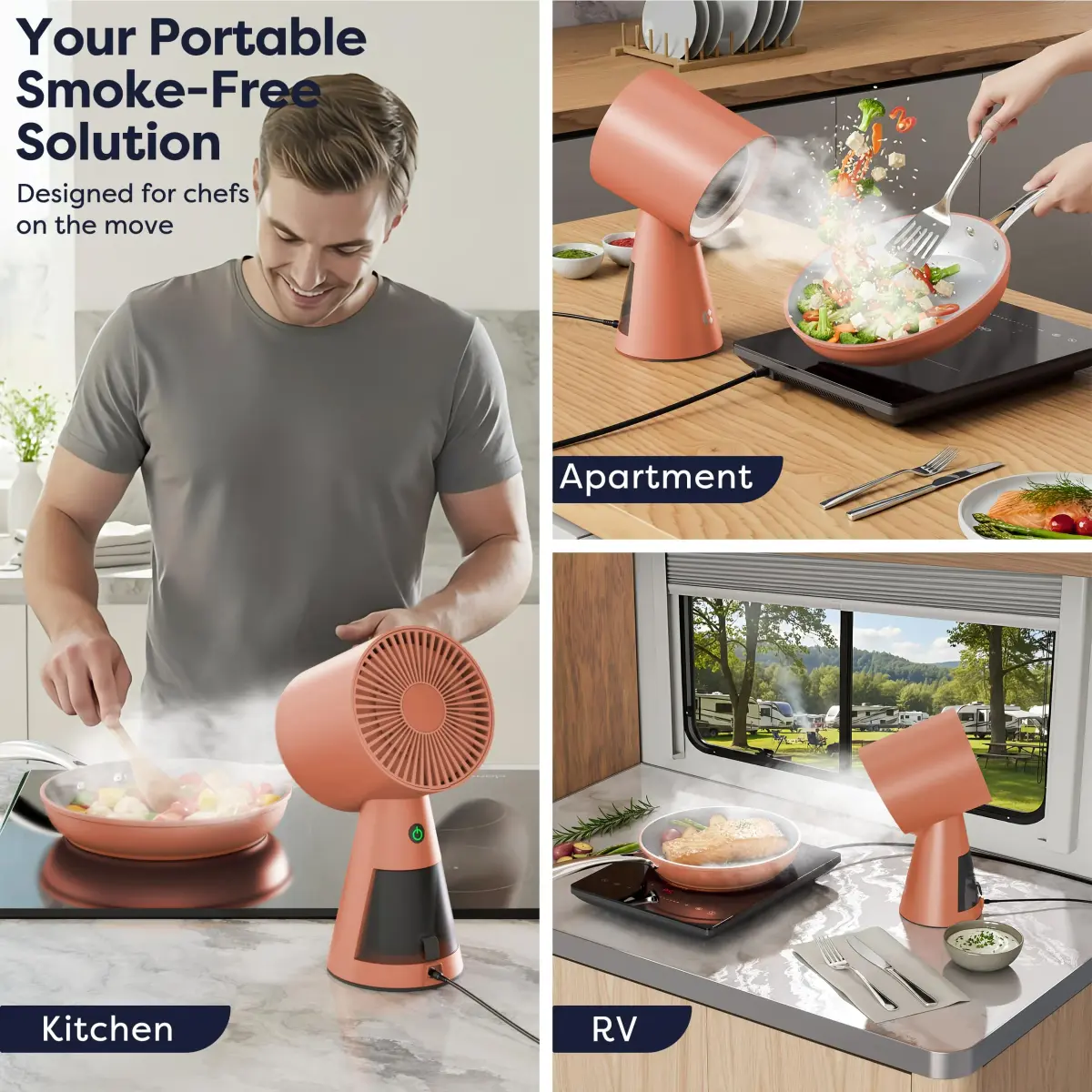 CIARRA Orange Portable Range Hood with 3-Layer Filtration & 2-Speed Fan | Compact Kitchen Exhaust Vent for Small Spaces - view 2