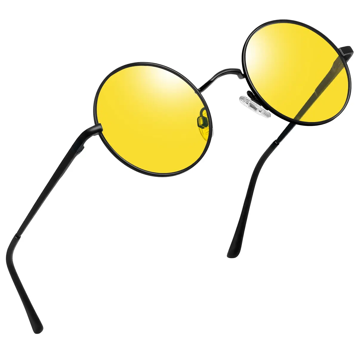 Joopin Small Round Night Vision Glasses Hippie Metal Anti Glare Night Driving UV400 Protection Yellow Shades for Men Women - main product image