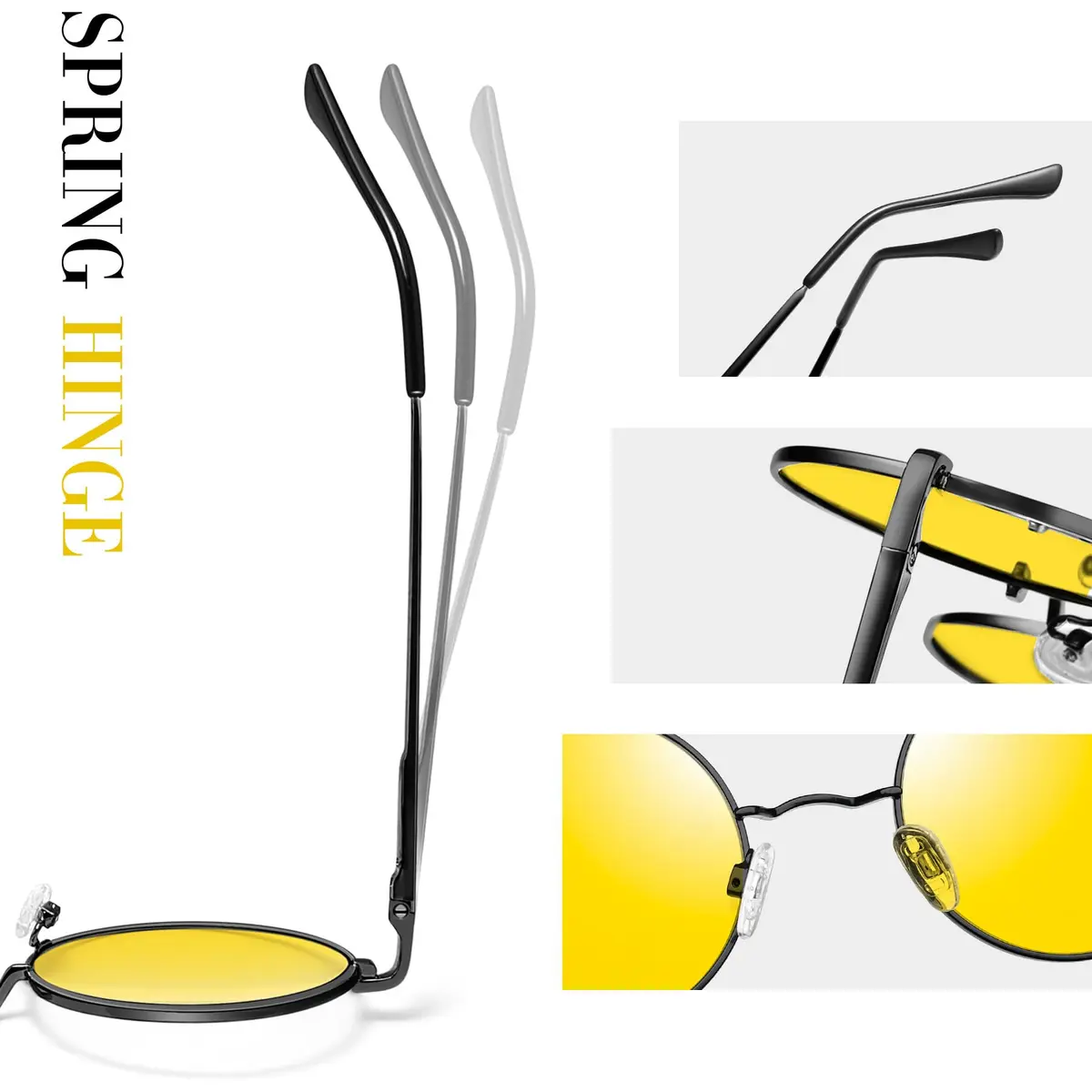 Joopin Small Round Night Vision Glasses Hippie Metal Anti Glare Night Driving UV400 Protection Yellow Shades for Men Women - view 5