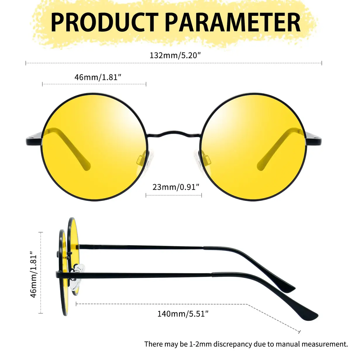 Joopin Small Round Night Vision Glasses Hippie Metal Anti Glare Night Driving UV400 Protection Yellow Shades for Men Women - view 3