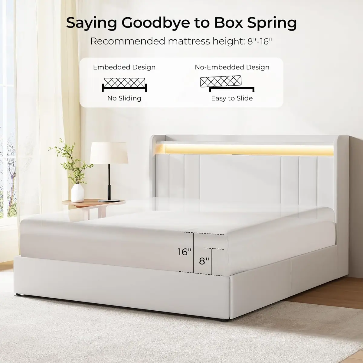 Koorlian Queen Size Upholstered Bed Frame with Storage & RGB LED | 4 Drawers, USB & Type-C Charging - view 8