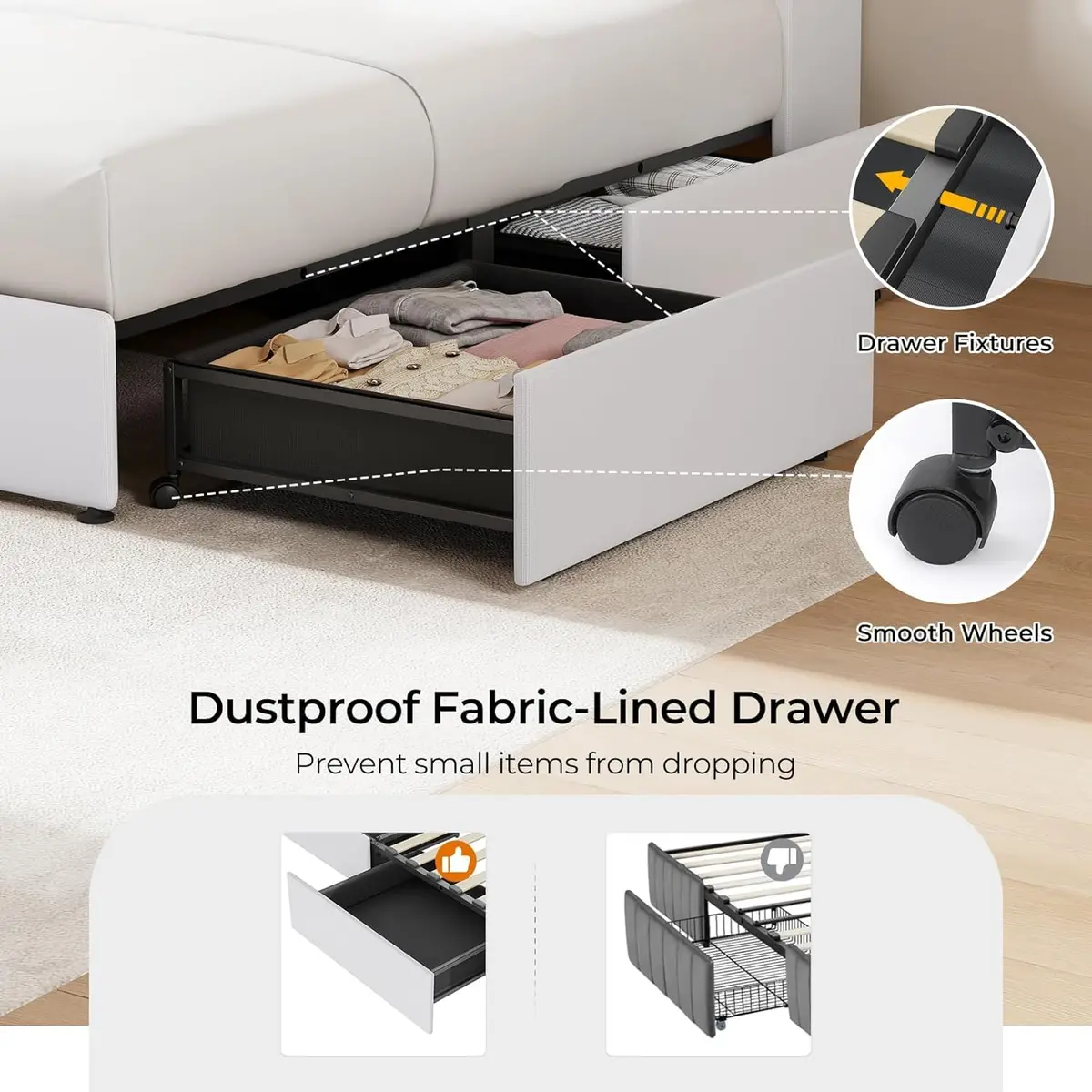 Koorlian Queen Size Upholstered Bed Frame with Storage & RGB LED | 4 Drawers, USB & Type-C Charging - view 4