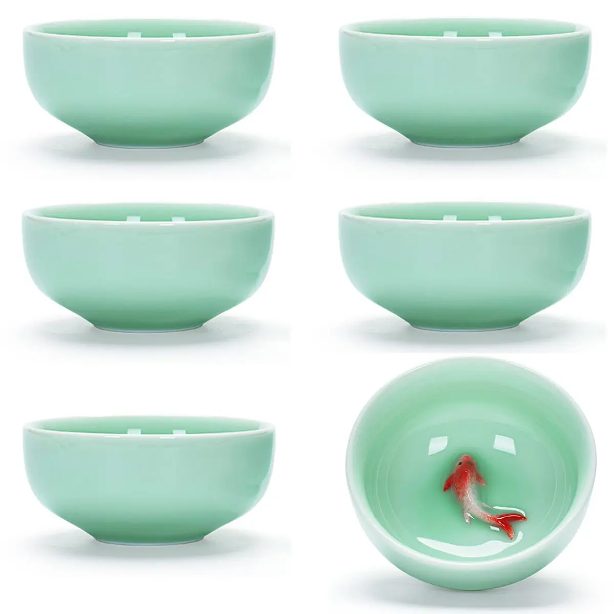 Fashion & Lifestyle Set of 6 Chinese Handmade Ceramic Kung Fu Tea Cups | 1.52 oz/45 ML, Porcelain Teaware - main product image