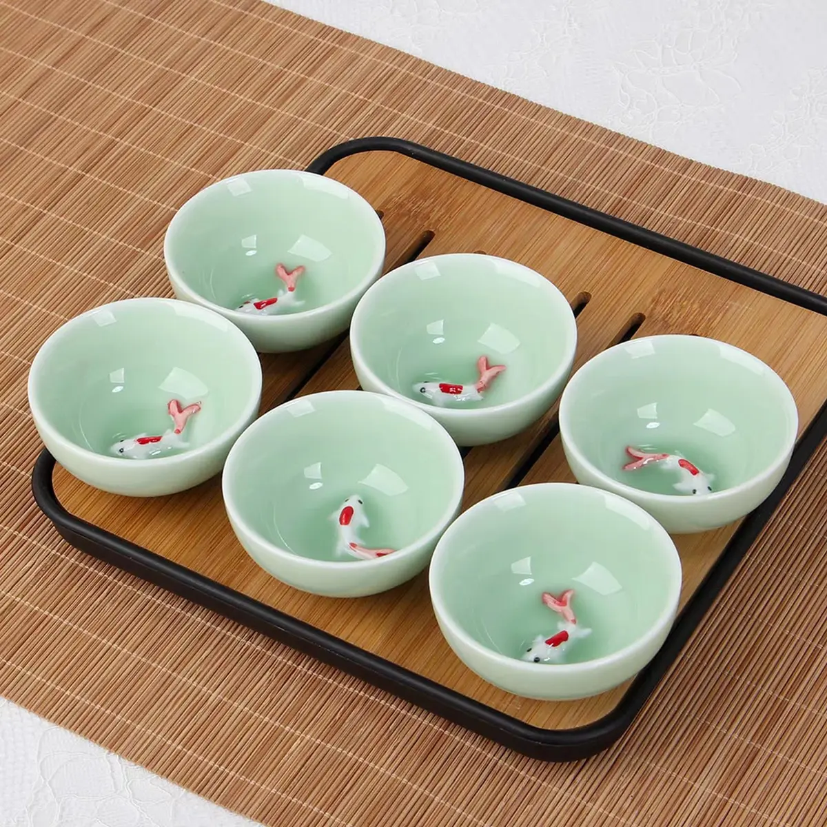Fashion & Lifestyle Set of 6 Chinese Handmade Ceramic Kung Fu Tea Cups | 1.52 oz/45 ML, Porcelain Teaware - view 8