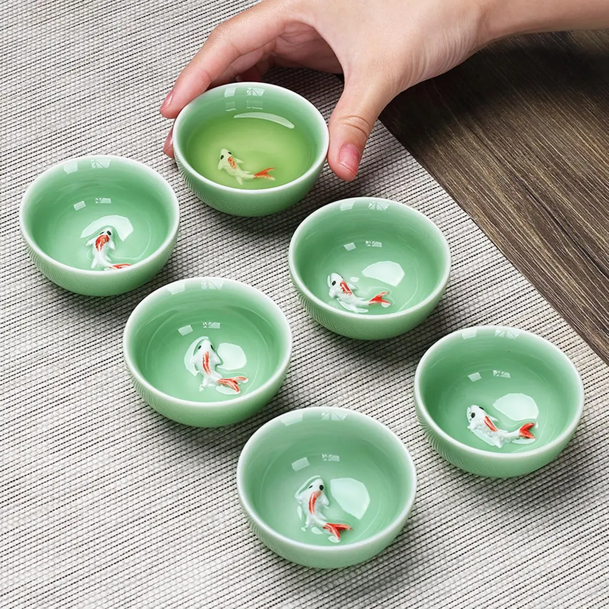 Fashion & Lifestyle Set of 6 Chinese Handmade Ceramic Kung Fu Tea Cups | 1.52 oz/45 ML, Porcelain Teaware - view 3