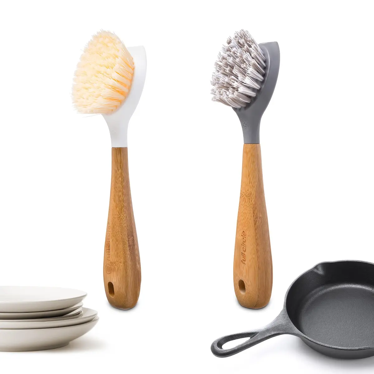Full Circle Double Dish Brush Set 2 Pack | Eco-Friendly Bamboo Handles for Kitchen Cleaning - main product image