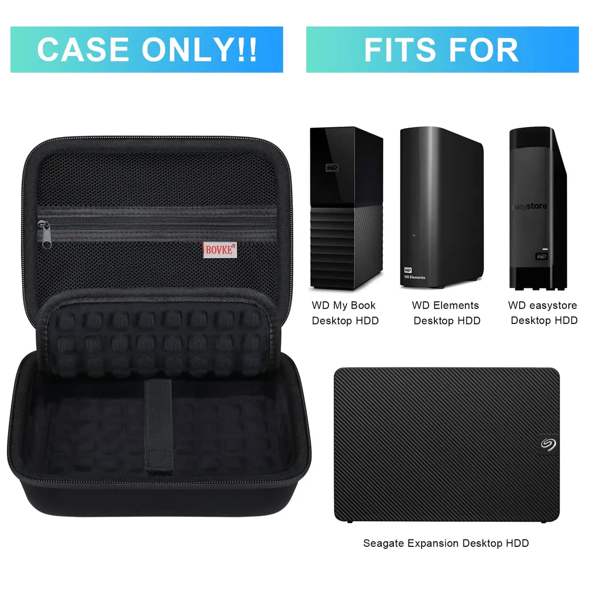 BOVKE Hard Drive Case for Western Digital & Seagate Desktop HDD 6TB-28TB | Shockproof & Durable - view 2