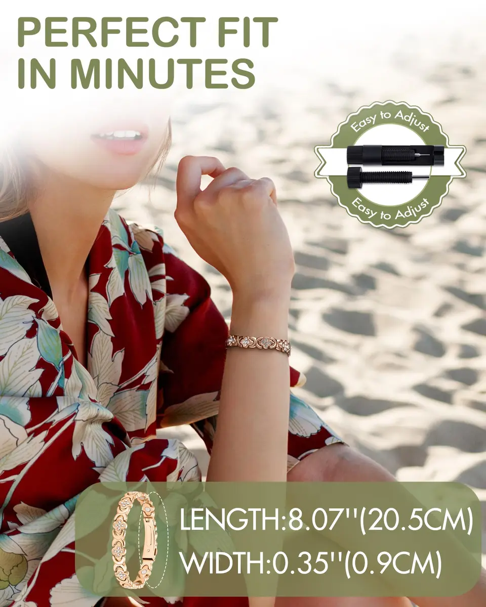 Feraco Pure Copper Magnetic Bracelet for Women | 3800 Gauss, Adjustable, Elegant Gift - view 6