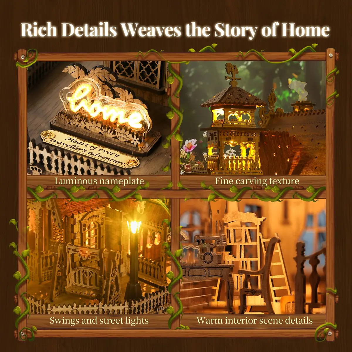 FUNPOLA 3D Wood Puzzle Countryside Cottage Model - DIY Miniature Building Kit with Spark LED Lights | Rustic Home Décor Gift - view 3