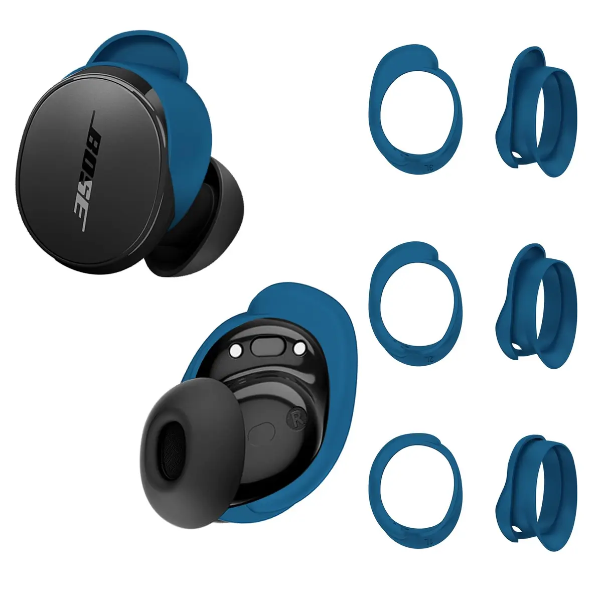 TUDIOW Blue Silicone Ear Tips Covers for New Bose QuietComfort Earbuds (2024) | 3 Pairs S/M/L with Storage Case - main product image
