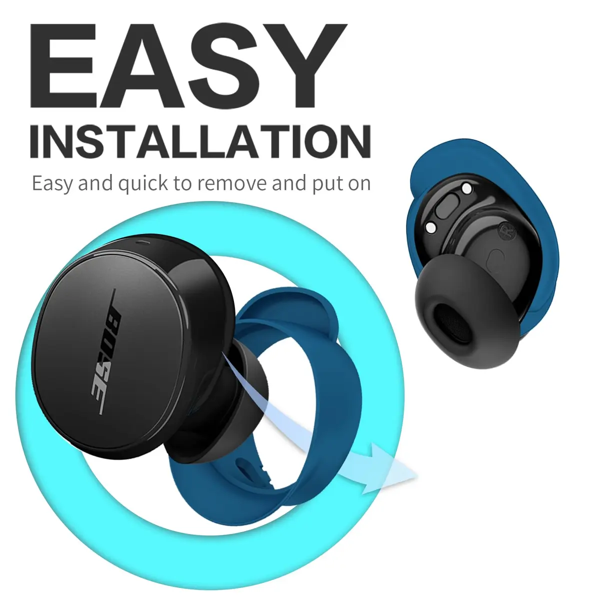 TUDIOW Blue Silicone Ear Tips Covers for New Bose QuietComfort Earbuds (2024) | 3 Pairs S/M/L with Storage Case - view 5