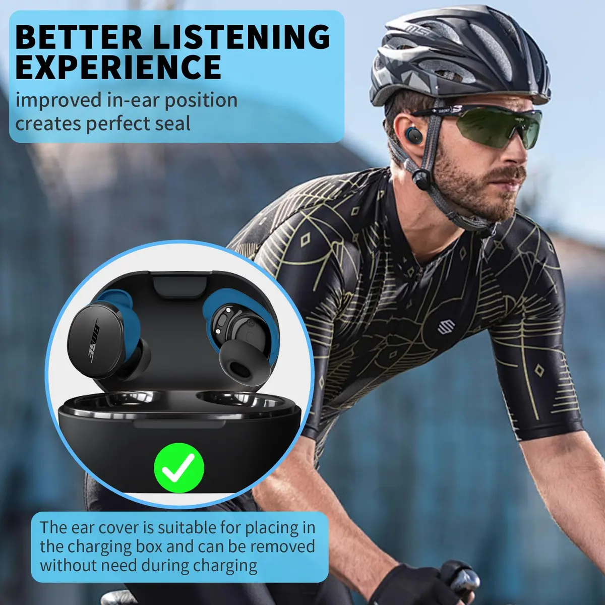 TUDIOW Blue Silicone Ear Tips Covers for New Bose QuietComfort Earbuds (2024) | 3 Pairs S/M/L with Storage Case - view 3