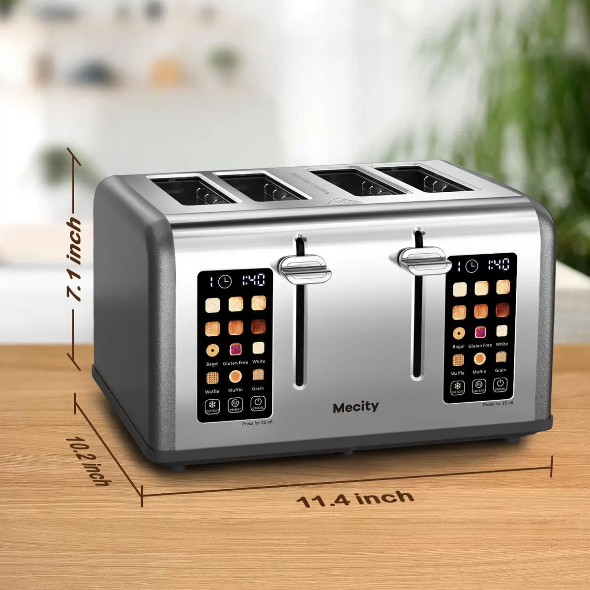 Mecity 4 Slice Smart Toaster with Touch Screen Control, 28.4cm (11.2in) Wide Slots, Pearl Grey | Dual Panel Toasting for Bagels, Muffins, Waffles - view 8