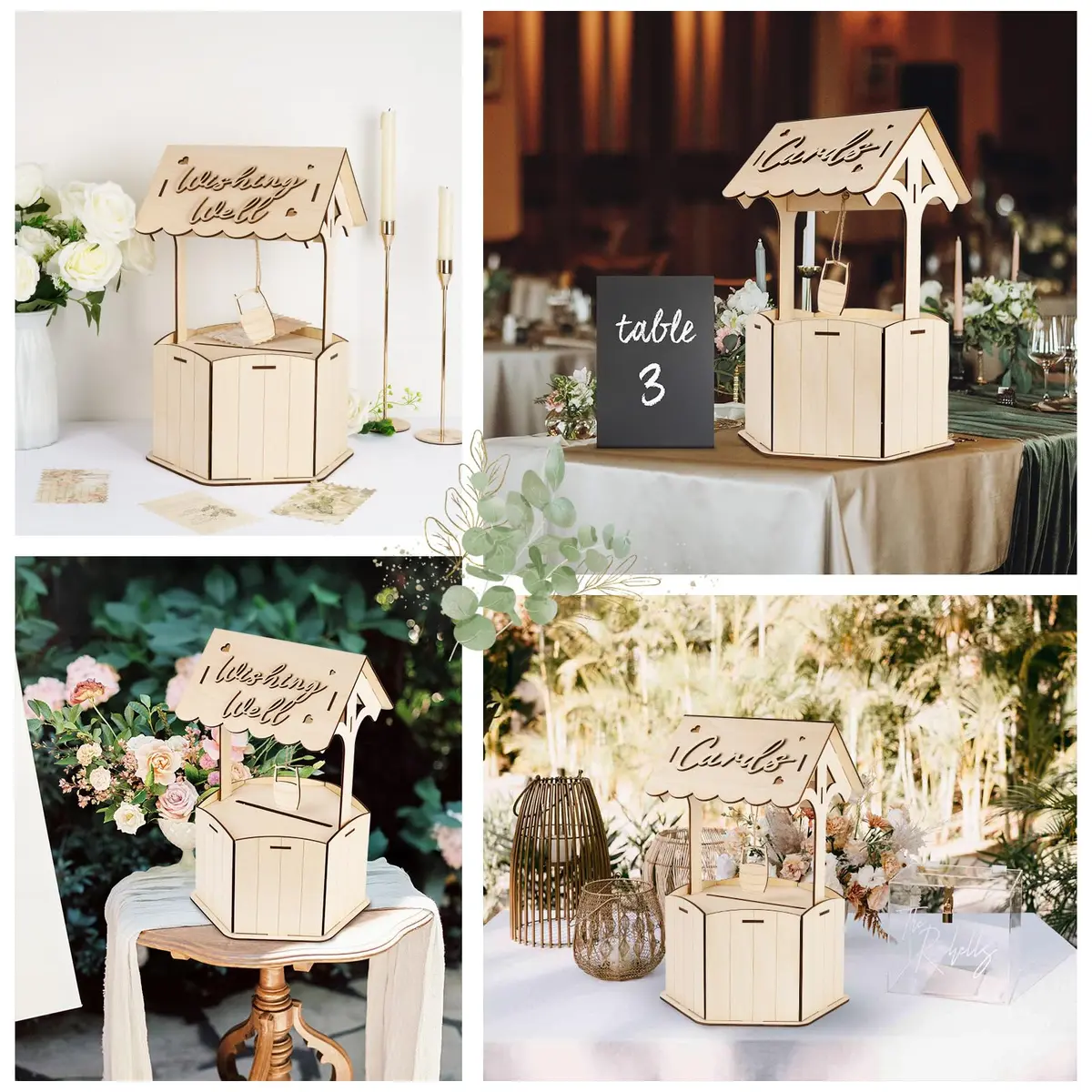 OurWarm Wishing Well Wedding Card Box for Reception | Rustic Wooden Gift Box, 11.6 x 11.6 x 6.7 inches - view 7