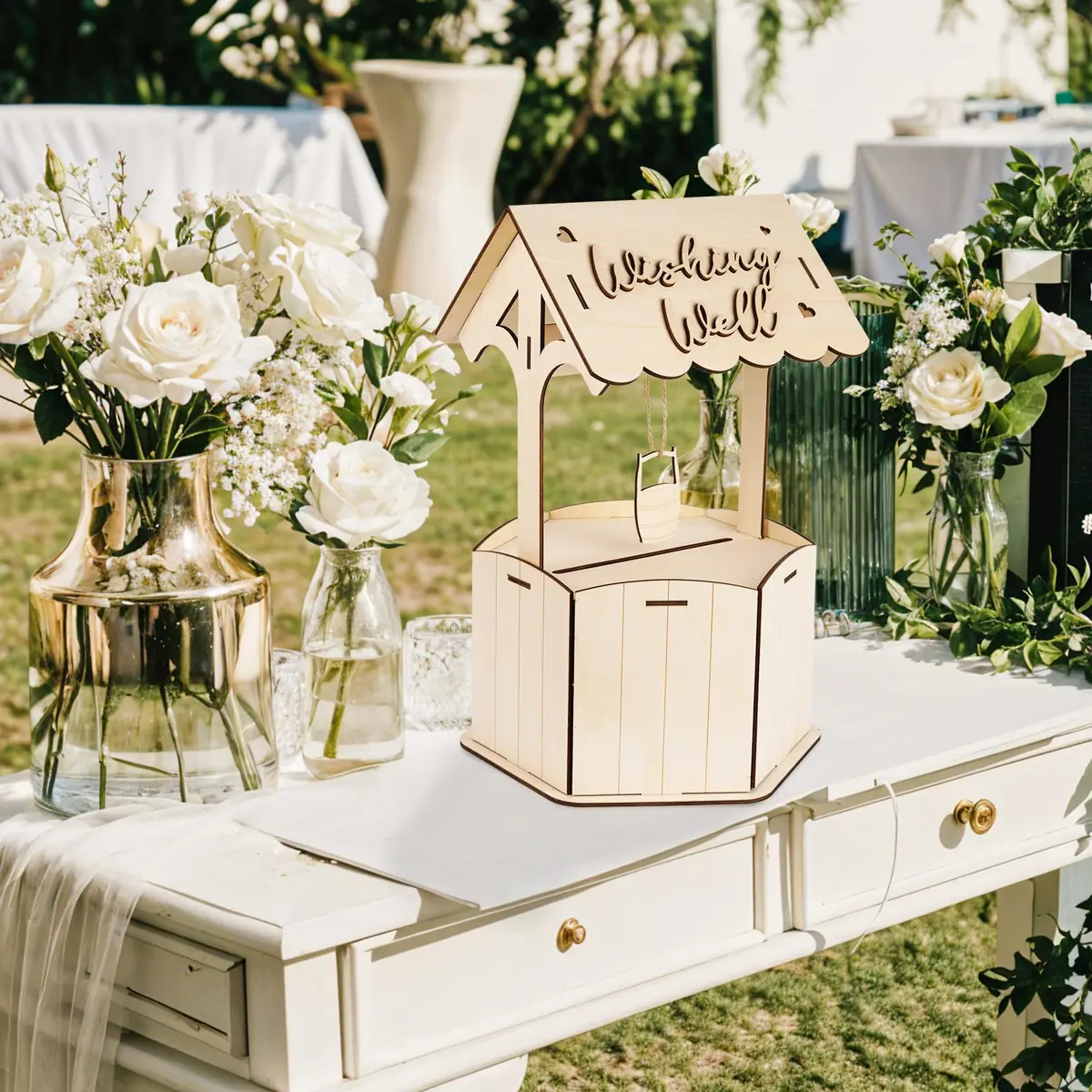 OurWarm Wishing Well Wedding Card Box for Reception | Rustic Wooden Gift Box, 11.6 x 11.6 x 6.7 inches - view 2