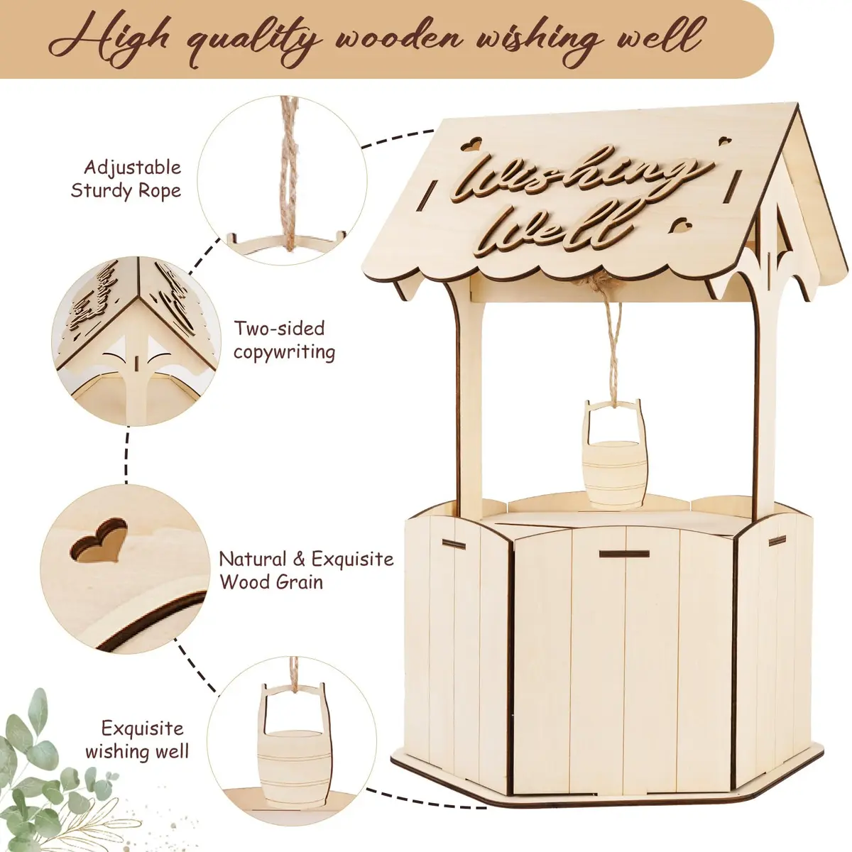 OurWarm Wishing Well Wedding Card Box for Reception | Rustic Wooden Gift Box, 11.6 x 11.6 x 6.7 inches - view 4