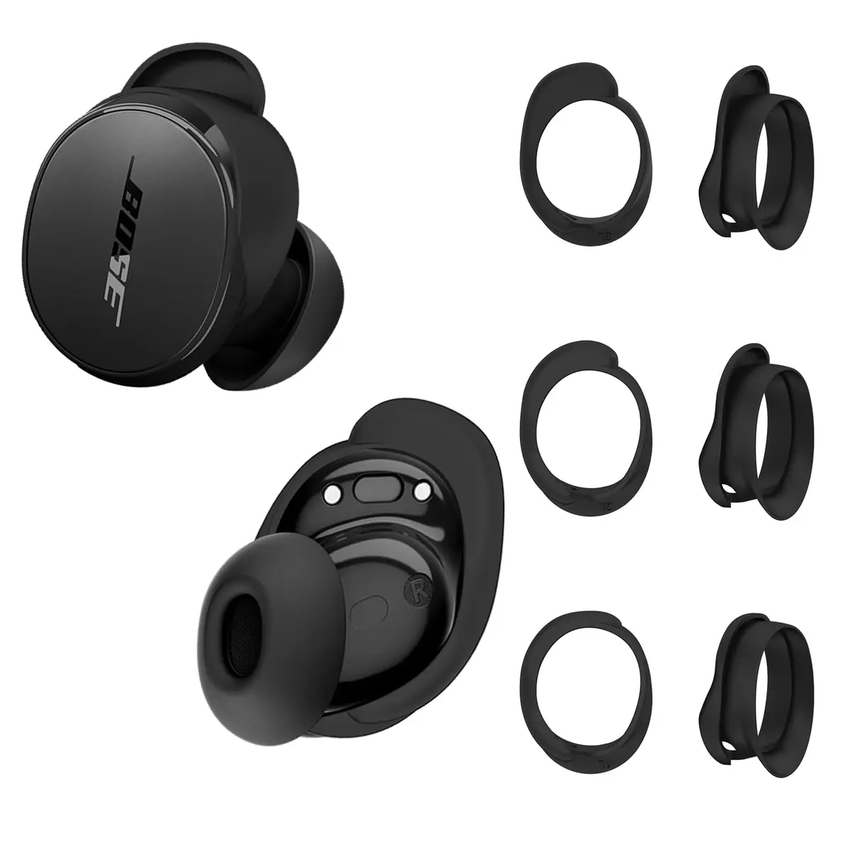 TUDIOW Black Silicone Ear Tips Covers for New Bose QuietComfort Earbuds (2024) - 3 Pairs S/M/L with Storage Case - main product image