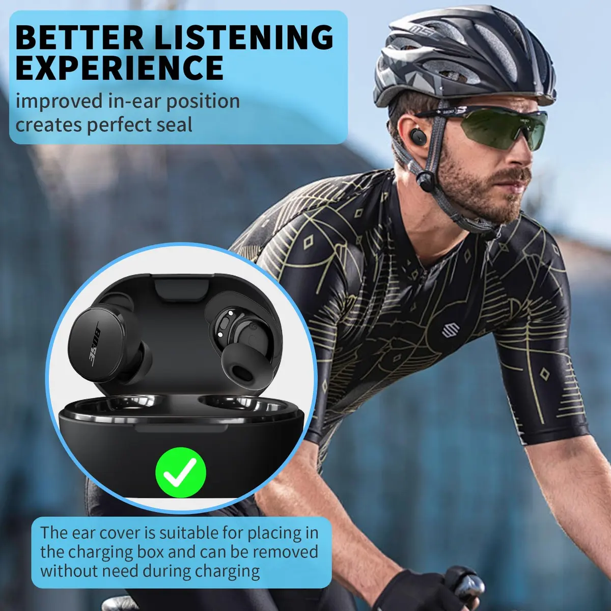 TUDIOW Black Silicone Ear Tips Covers for New Bose QuietComfort Earbuds (2024) - 3 Pairs S/M/L with Storage Case - view 3