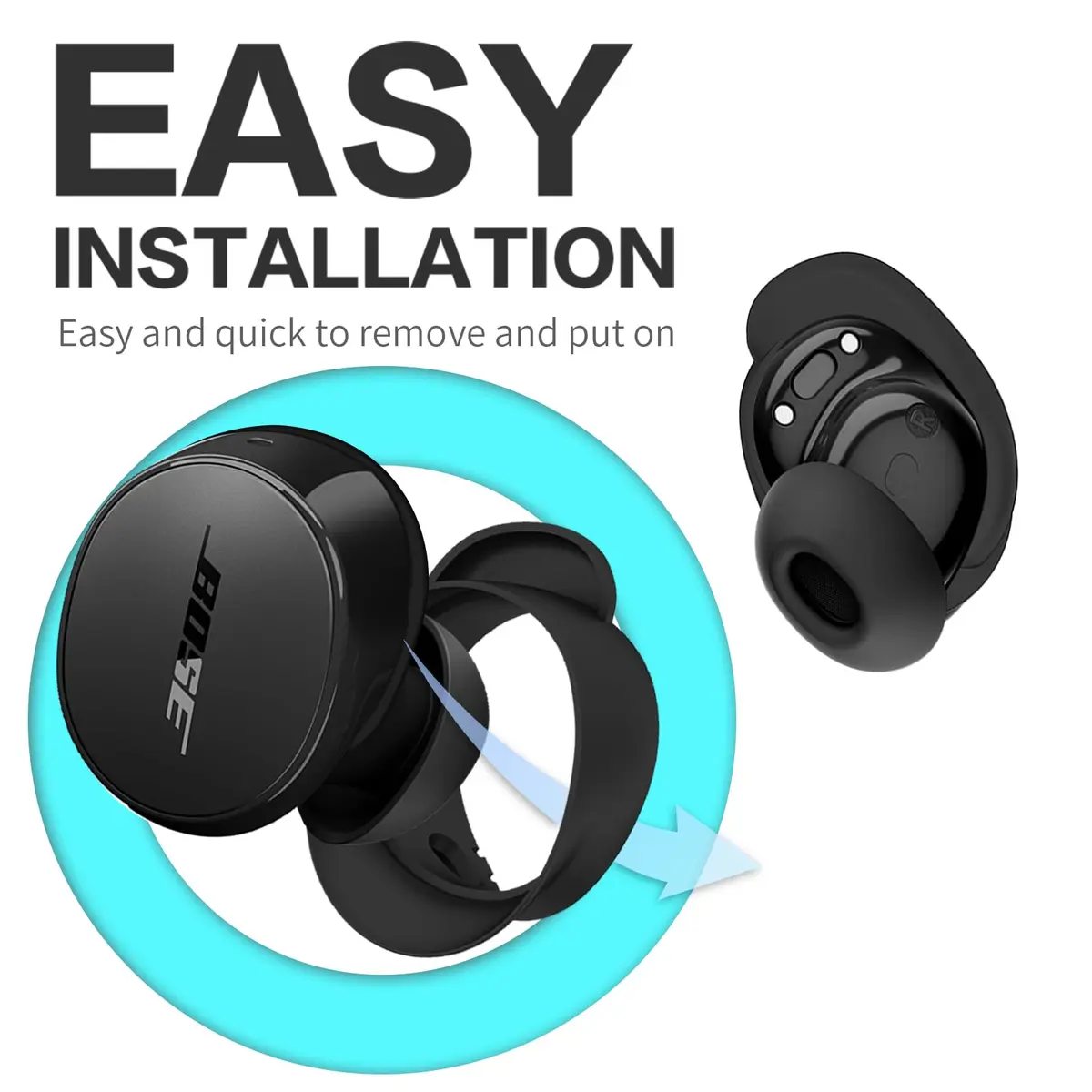 TUDIOW Black Silicone Ear Tips Covers for New Bose QuietComfort Earbuds (2024) - 3 Pairs S/M/L with Storage Case - view 4