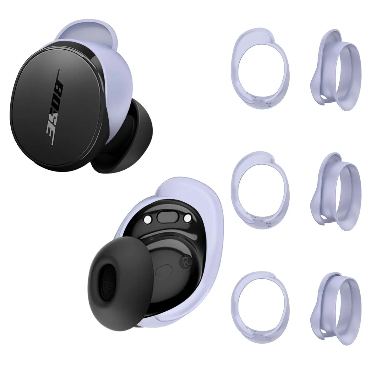 TUDIOW Purple Silicone Ear Tips Covers for New Bose QuietComfort Earbuds (2024) | 3 Pairs S/M/L with Storage Case - main product image