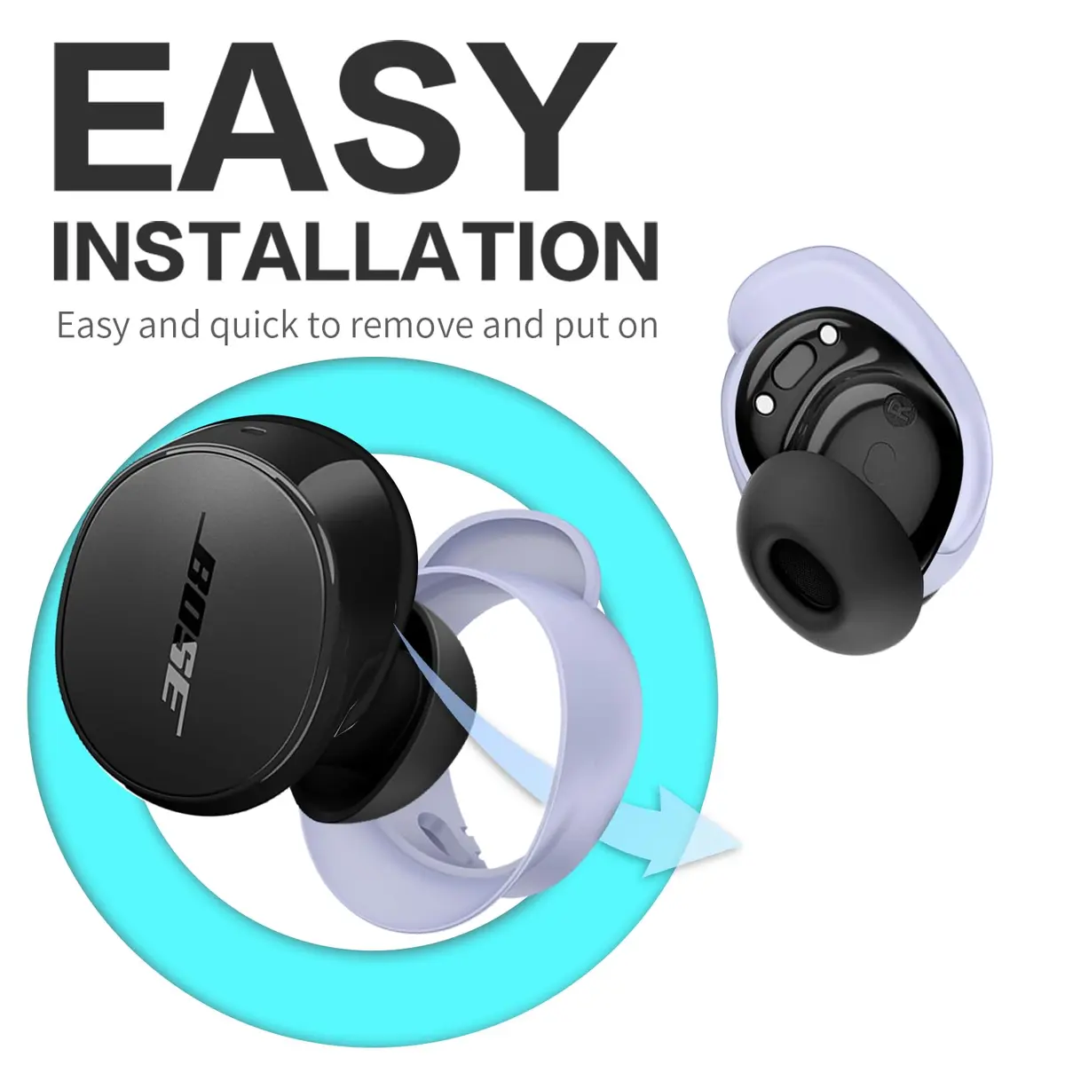 TUDIOW Purple Silicone Ear Tips Covers for New Bose QuietComfort Earbuds (2024) | 3 Pairs S/M/L with Storage Case - view 4