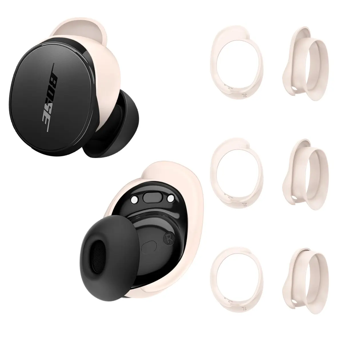 TUDIOW Silicone Ear Tips Covers for Bose QuietComfort Earbuds (2024) - 3 Pairs S/M/L Off-White | Secure Fit for Sports & Active Lifestyles - main product image
