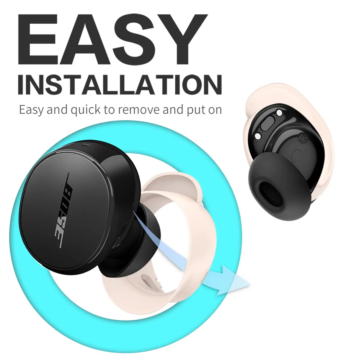 TUDIOW Silicone Ear Tips Covers for Bose QuietComfort Earbuds (2024) - 3 Pairs S/M/L Off-White | Secure Fit for Sports & Active Lifestyles - view 5