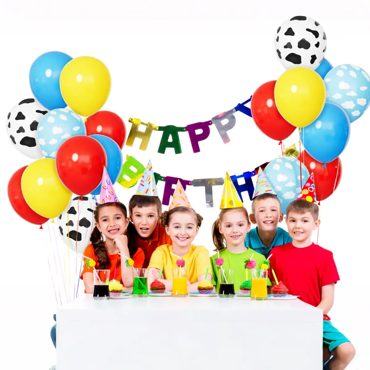 KUULBELA 68Pcs Red Yellow Blue Toy Balloons 12 Inch Cloud Cow Print | Assorted Colors Party Pack - view 5