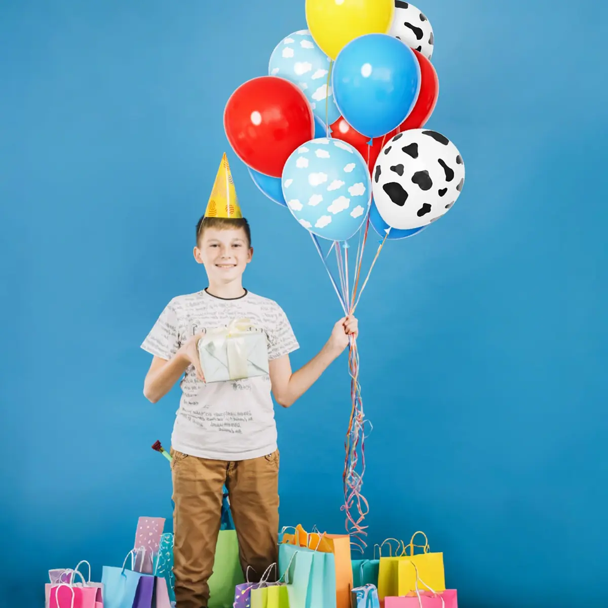 KUULBELA 68Pcs Red Yellow Blue Toy Balloons 12 Inch Cloud Cow Print | Assorted Colors Party Pack - view 6