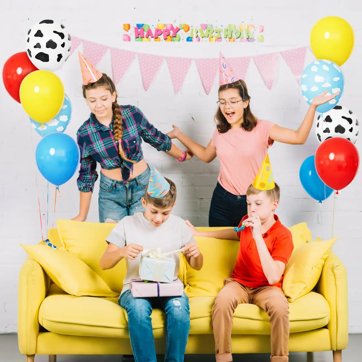 KUULBELA 68Pcs Red Yellow Blue Toy Balloons 12 Inch Cloud Cow Print | Assorted Colors Party Pack - view 4