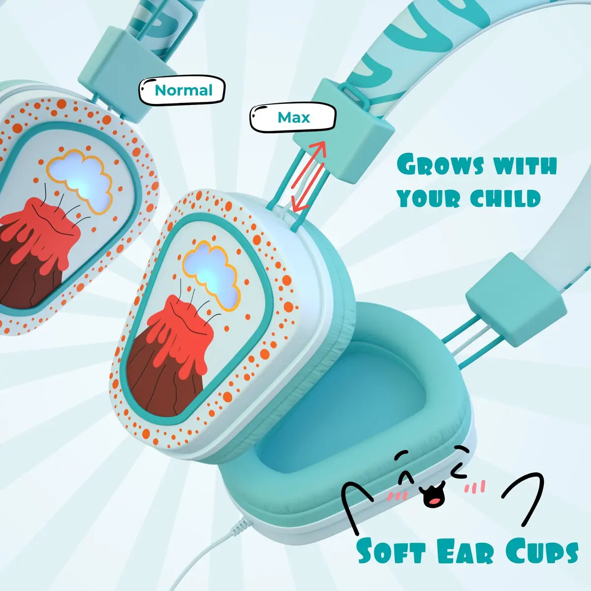 Kidrox Kids Headphones Wired LED Lights with Microphone | Safe Volume Limit 85/94dB, USB-C Wired, Durable & Flexible, Dinosaur Design for Kids - view 7