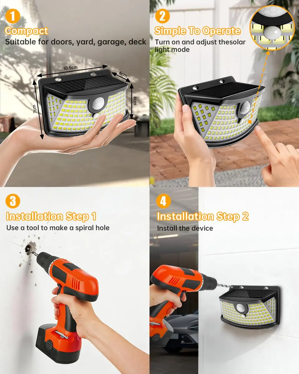 Aootek Solar Motion Sensor Lights Outdoor 120 LEDs | 2 Pack, Waterproof, 270° Wide Angle, Black - view 6