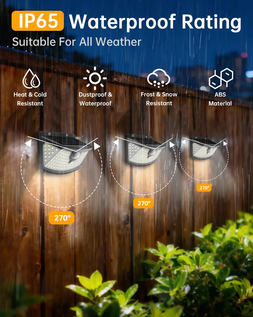 Aootek Solar Motion Sensor Lights Outdoor 120 LEDs | 2 Pack, Waterproof, 270° Wide Angle, Black - view 2