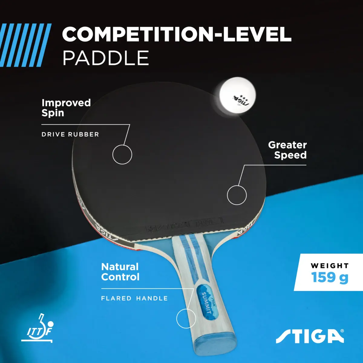 STIGA Summit Ping Pong Paddle - 5-Ply Ultra-Light Blade - 2mm Tournament-Approved Sponge - Flared Handle - view 2