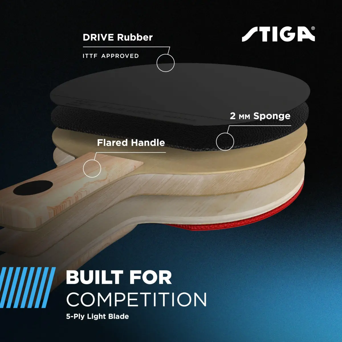 STIGA Summit Ping Pong Paddle - 5-Ply Ultra-Light Blade - 2mm Tournament-Approved Sponge - Flared Handle - view 3
