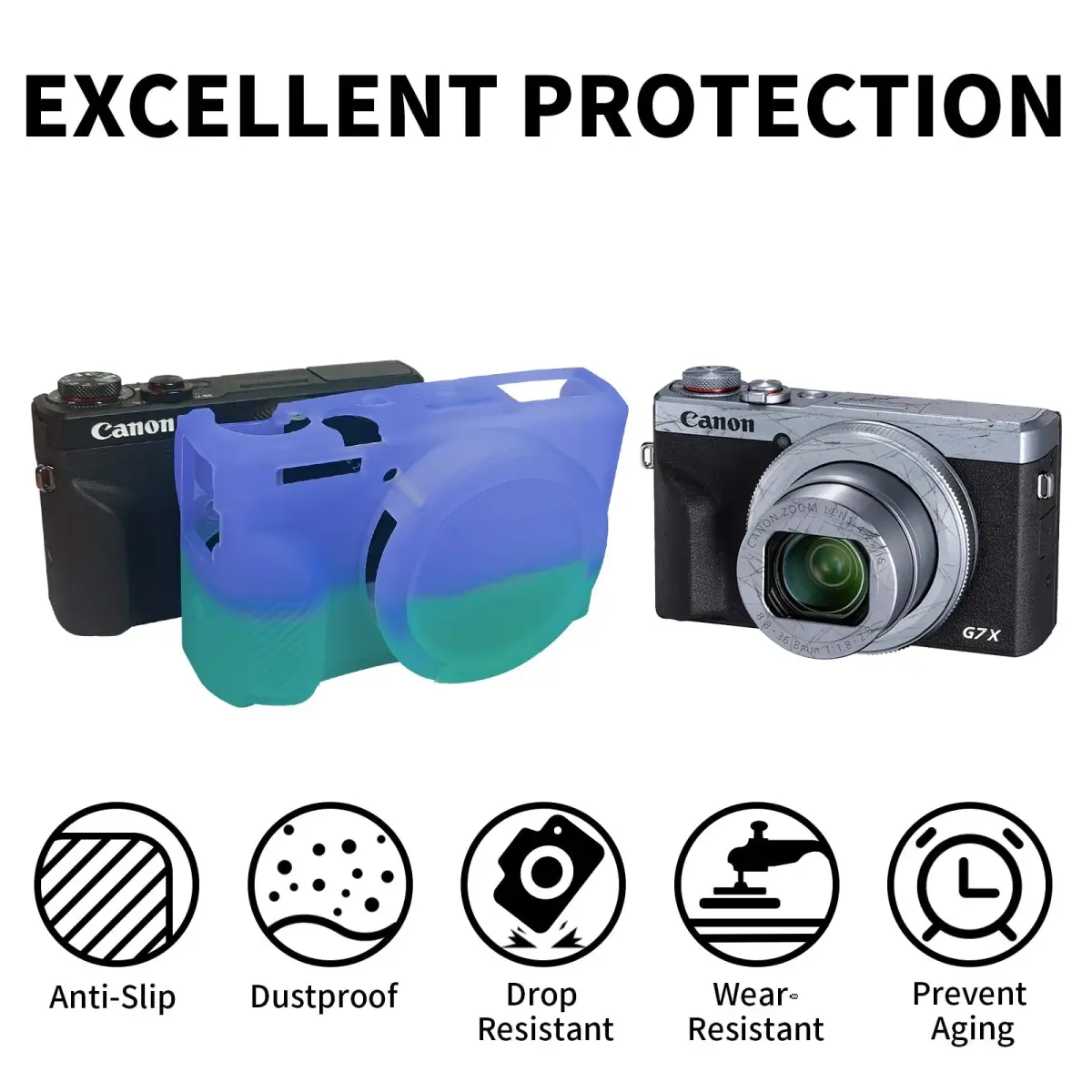 Easy Hood Camera Case for Canon G7X Mark III (Purple Blue) | Silicone Protective Cover with Removable Lens Cap - view 2