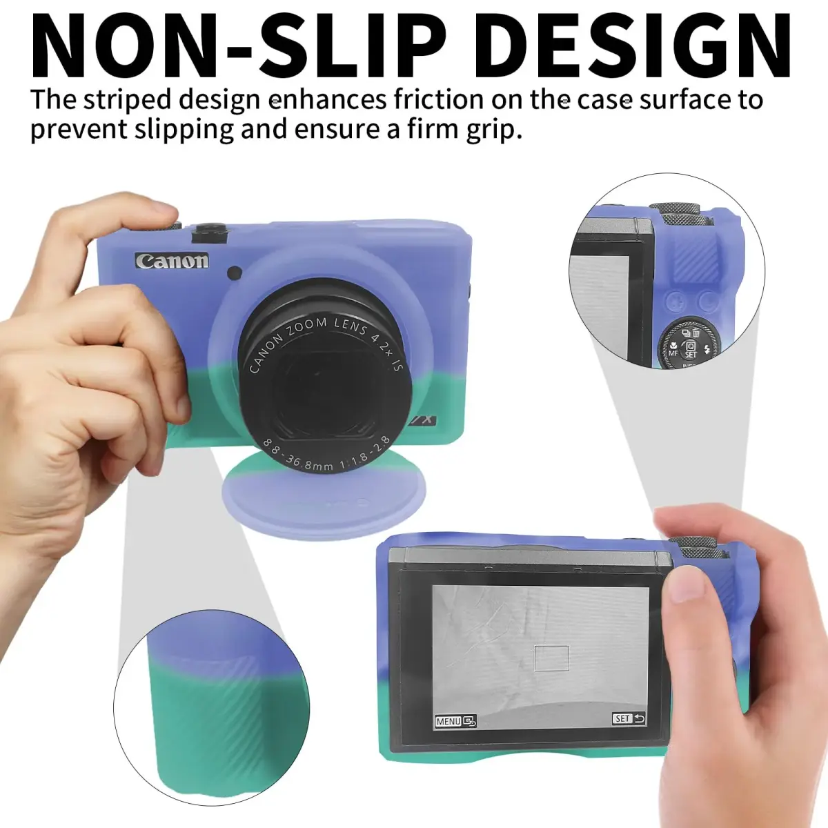 Easy Hood Camera Case for Canon G7X Mark III (Purple Blue) | Silicone Protective Cover with Removable Lens Cap - view 3