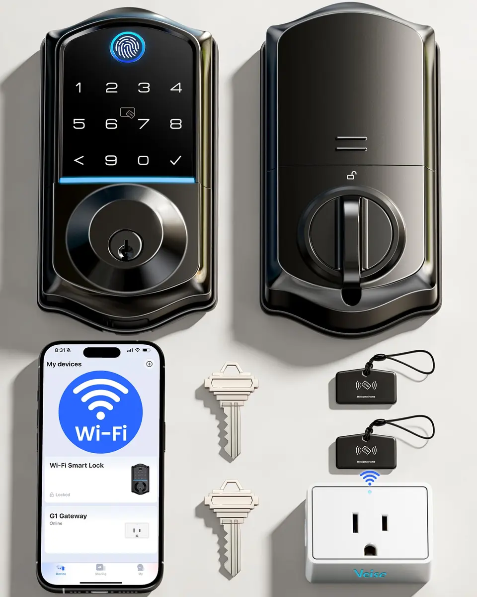 Veise VE017G WiFi Smart Keyless Entry Lock for Front Door | 6 Unlock Methods, App & Voice Control - main product image