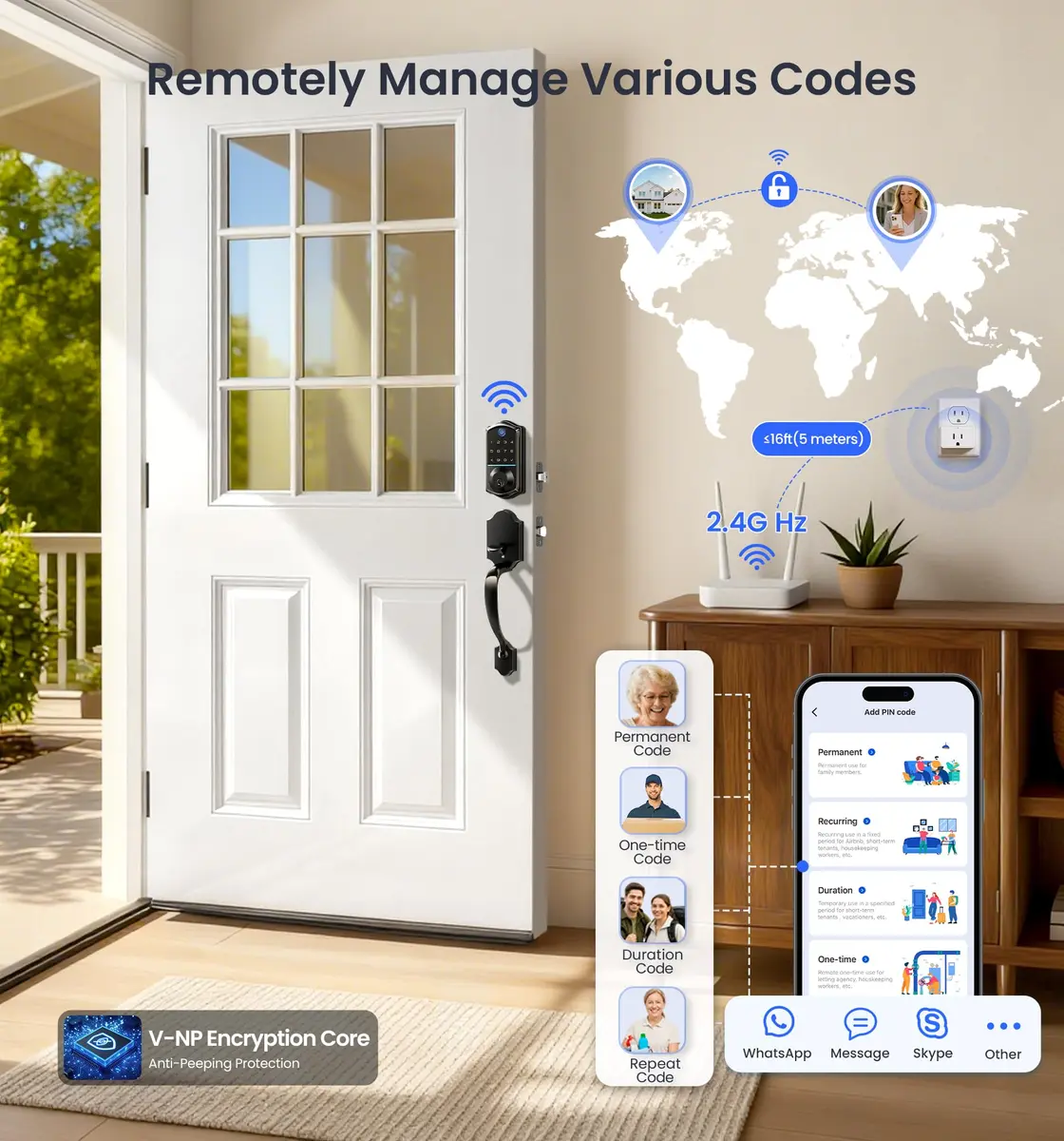 Veise VE017G WiFi Smart Keyless Entry Lock for Front Door | 6 Unlock Methods, App & Voice Control - view 5