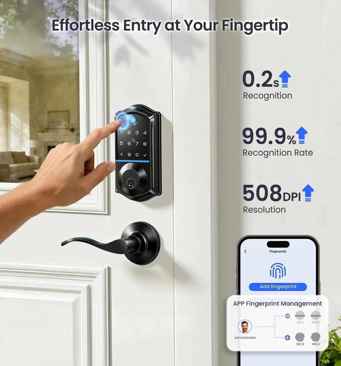 Veise VE017G WiFi Smart Keyless Entry Lock for Front Door | 6 Unlock Methods, App & Voice Control - view 7