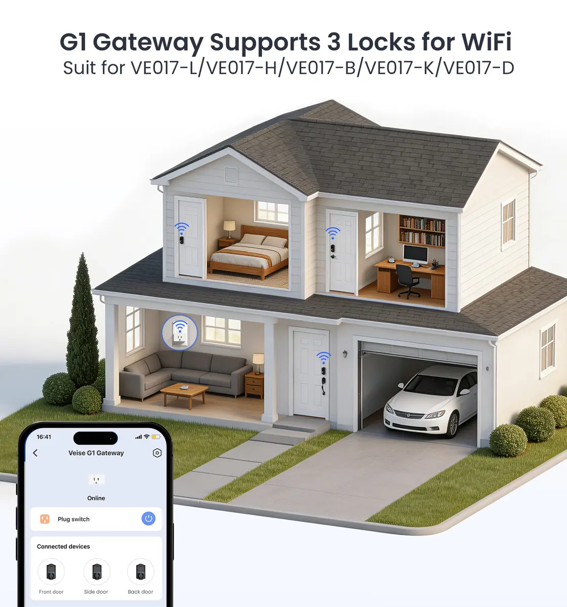 Veise VE017G WiFi Smart Keyless Entry Lock for Front Door | 6 Unlock Methods, App & Voice Control - view 8