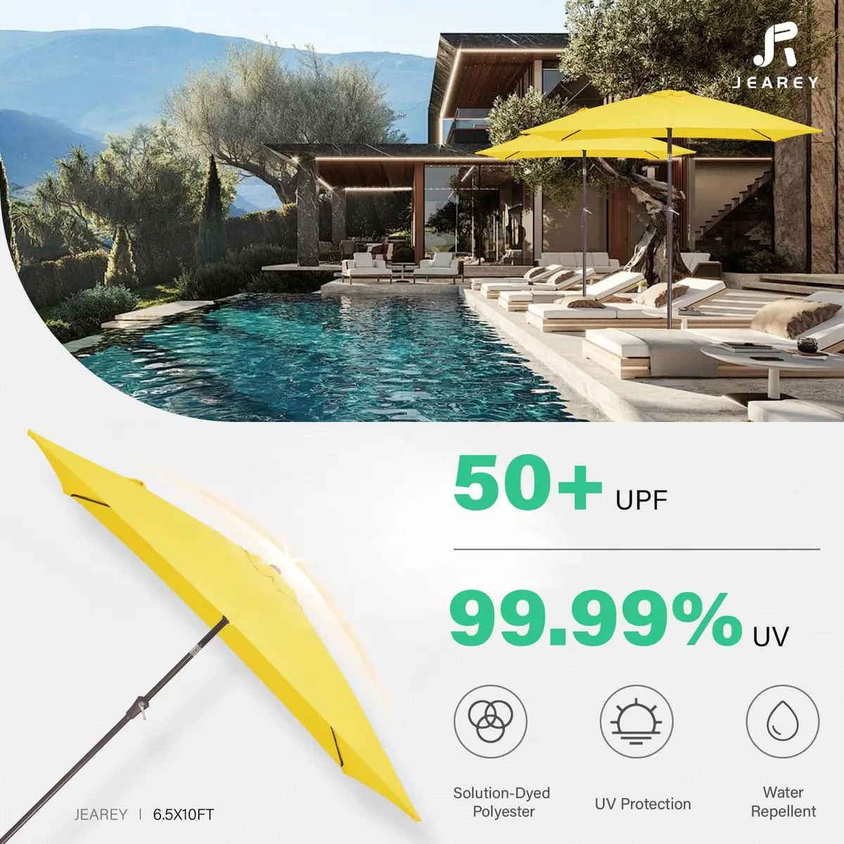 JEAREY 6.5x10 ft Rectangular Patio Umbrella UV Protection Yellow | Wide Shade & Windproof - view 5
