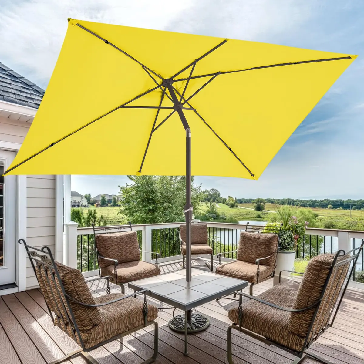 JEAREY 6.5x10 ft Rectangular Patio Umbrella UV Protection Yellow | Wide Shade & Windproof - view 6