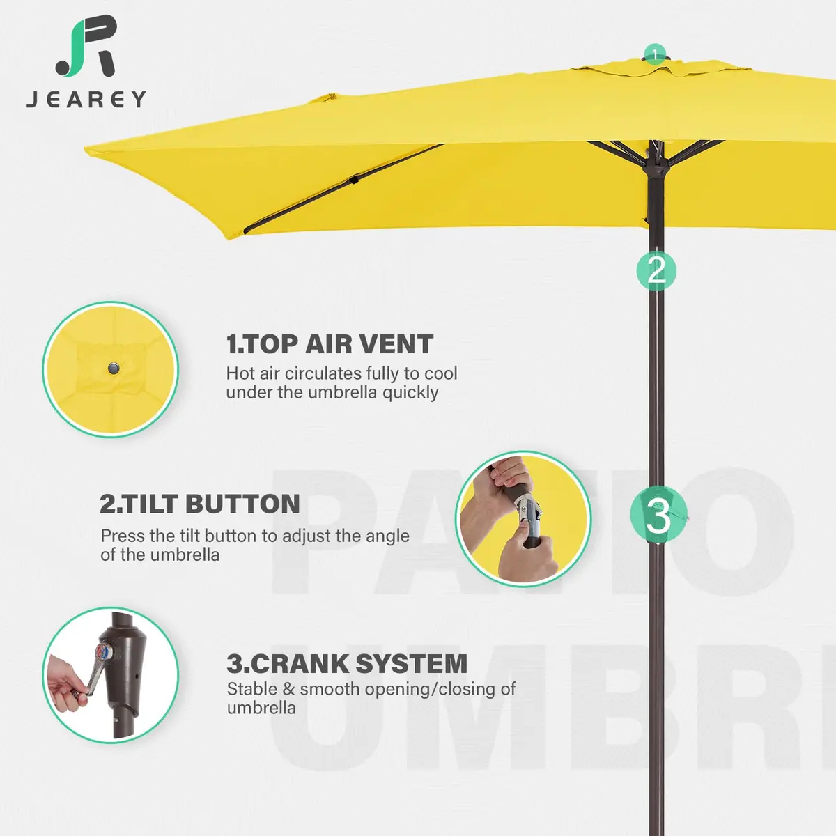 JEAREY 6.5x10 ft Rectangular Patio Umbrella UV Protection Yellow | Wide Shade & Windproof - view 7