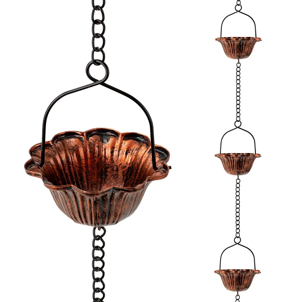 giole Lotus Rain Chain 3.05m (10ft) with 12 Cups & Bell | Decorative Downspout Alternative for Indian Homes - main product image