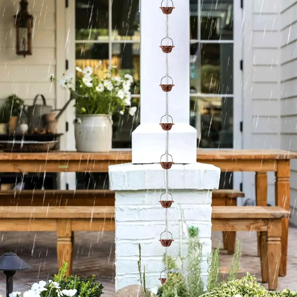 giole Lotus Rain Chain 3.05m (10ft) with 12 Cups & Bell | Decorative Downspout Alternative for Indian Homes - view 5