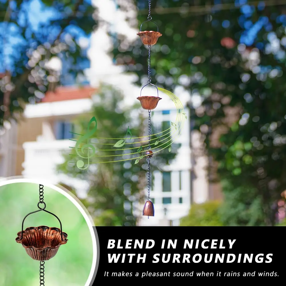 giole Lotus Rain Chain 3.05m (10ft) with 12 Cups & Bell | Decorative Downspout Alternative for Indian Homes - view 8