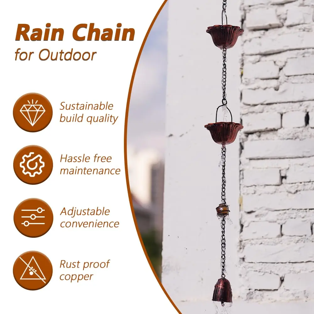 giole Lotus Rain Chain 3.05m (10ft) with 12 Cups & Bell | Decorative Downspout Alternative for Indian Homes - view 3