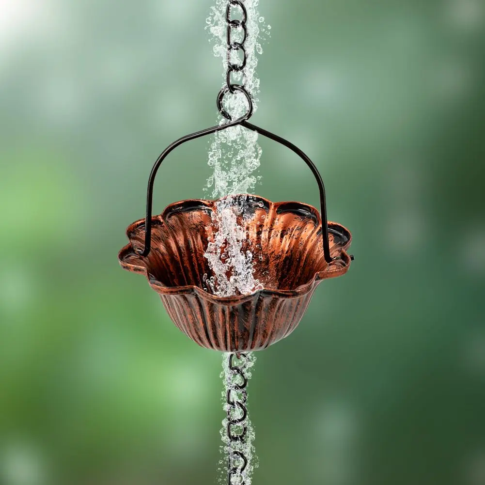 giole Lotus Rain Chain 3.05m (10ft) with 12 Cups & Bell | Decorative Downspout Alternative for Indian Homes - view 4
