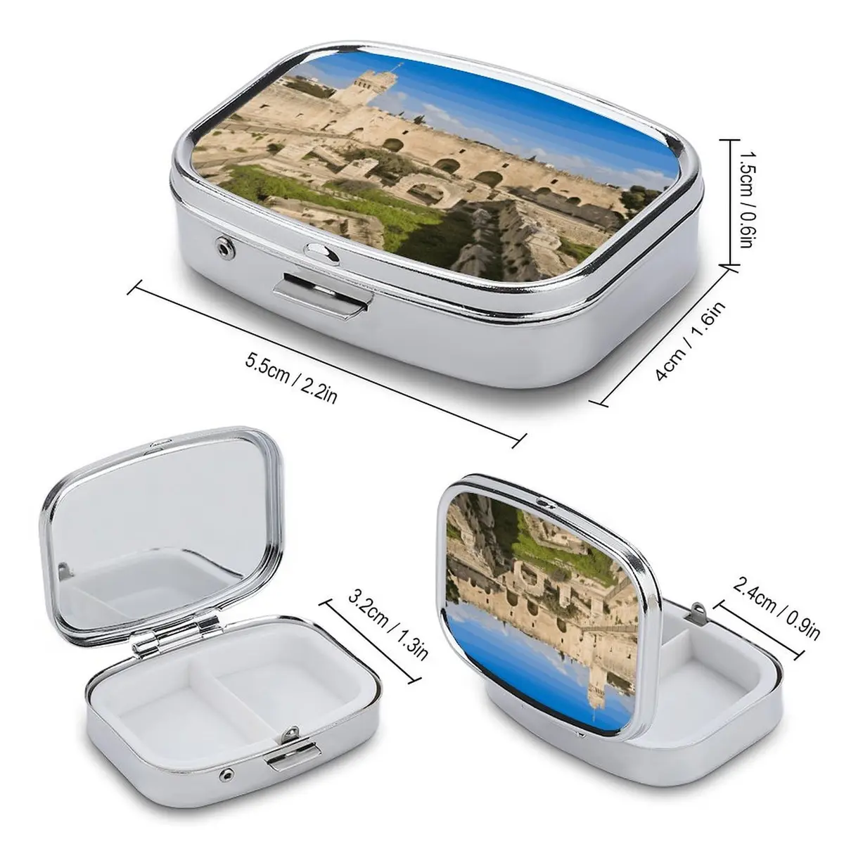SLKFJEWT Portable Pill Case with Mirror, Israel at The Tower of David Compact Travel Medicine Box - view 2
